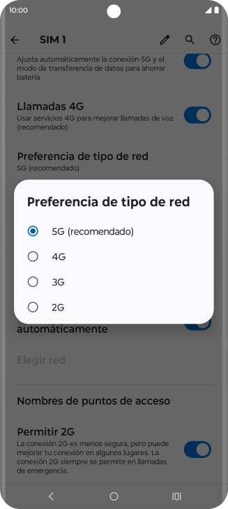 Pulsa el tipo de red deseado.