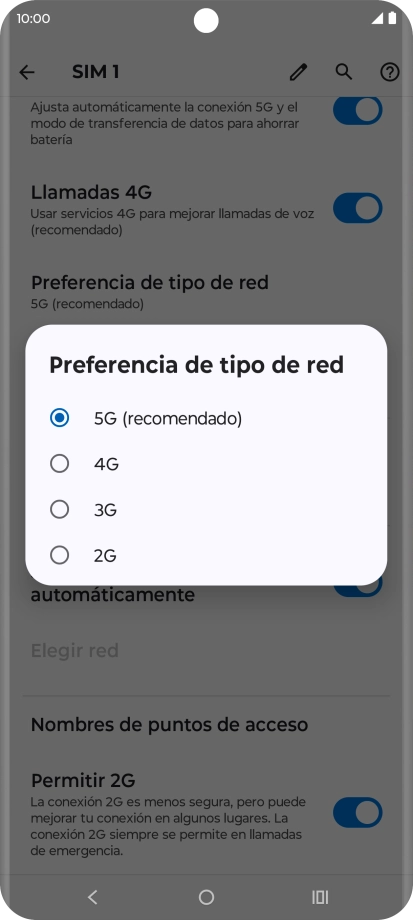 Pulsa el tipo de red deseado.