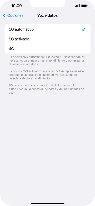 Si deseas activar el cambio automático entre una red 5G y 4G, pulsa 5G automático.