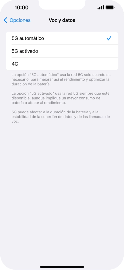 Si deseas activar el cambio automático entre una red 5G y 4G, pulsa 5G automático.