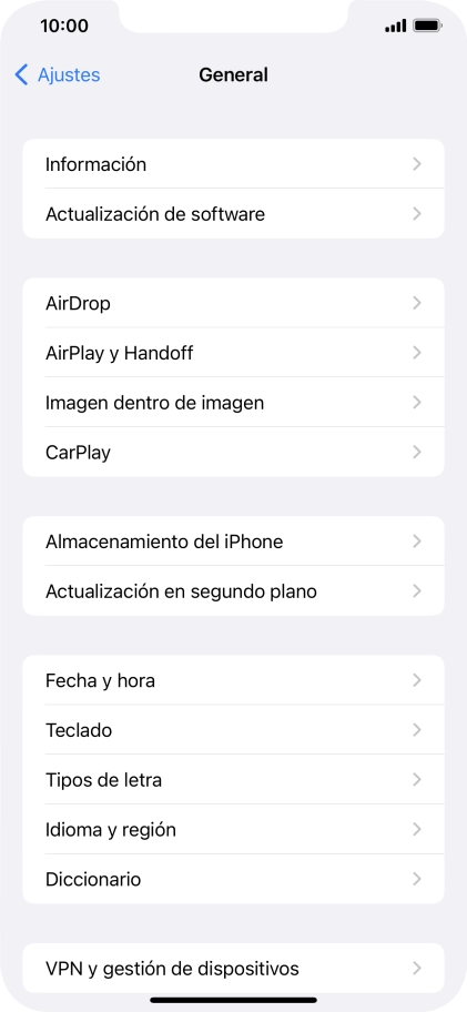 Pulsa Actualización de software. Si hay una versión de software nueva disponible, aparecerá ahora en la pantalla. Sigue las indicaciones de la pantalla para actualizar el software del teléfono.