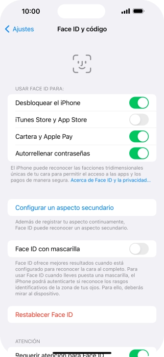 Pulsa el indicador para activar o desactivar la función.