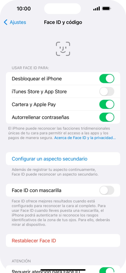 Pulsa el indicador para activar o desactivar la función.