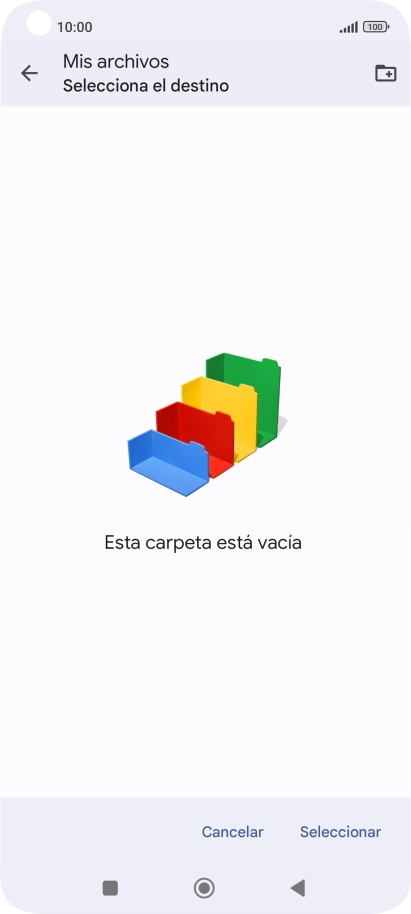 Si deseas crear una nueva carpeta, pulsa el icono de nueva carpeta y sigue las indicaciones de la pantalla para crearla.