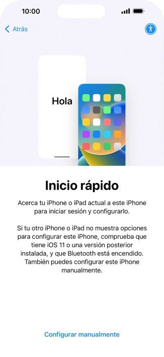 Sigue las indicaciones de la pantalla para transferir contenido de otro dispositivo iOS11 o con una versión más reciente o pulsa Configurar manualmente.