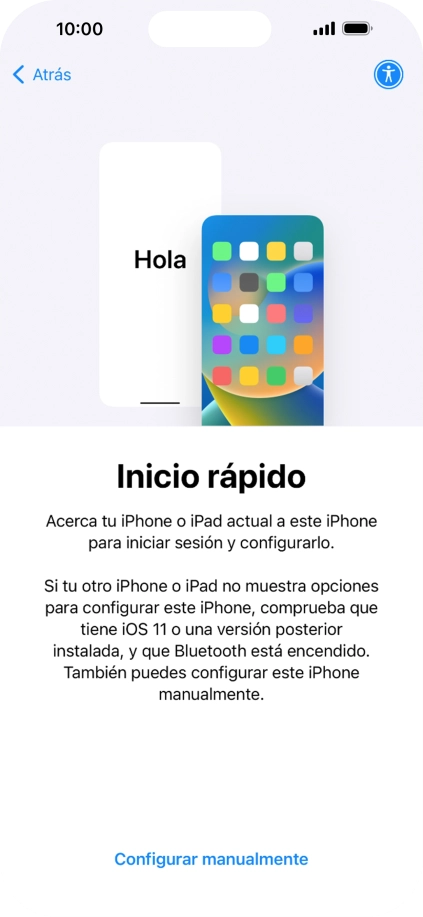 Sigue las indicaciones de la pantalla para transferir contenido de otro dispositivo iOS11 o con una versión más reciente o pulsa Configurar manualmente.