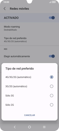 Pulsa el tipo de red deseado.