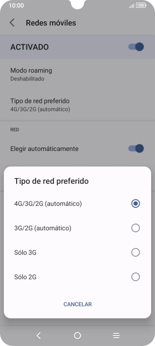 Pulsa el tipo de red deseado.