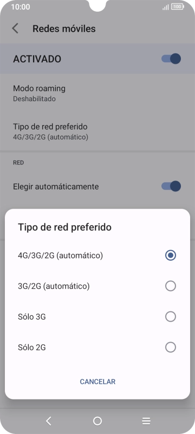 Pulsa el tipo de red deseado.