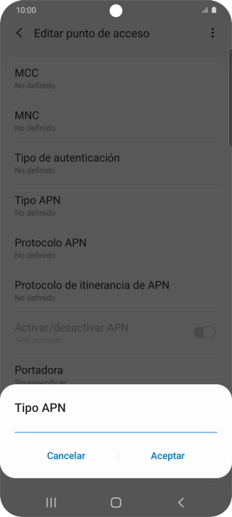 Introduce default y pulsa Aceptar.