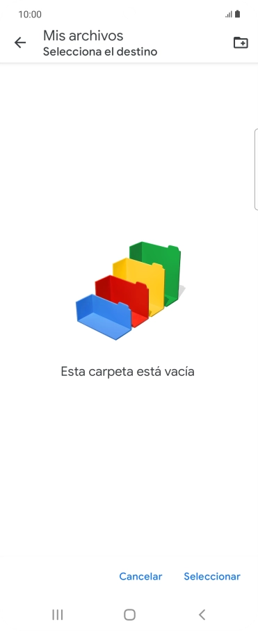 Si deseas crear una nueva carpeta, pulsa el icono de nueva carpeta y sigue las indicaciones de la pantalla para crearla.