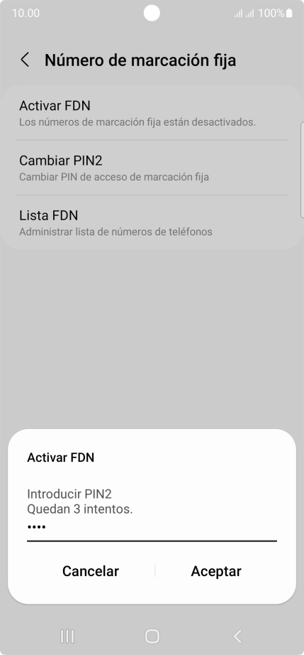 Introduce el código PIN2 y pulsa Aceptar.