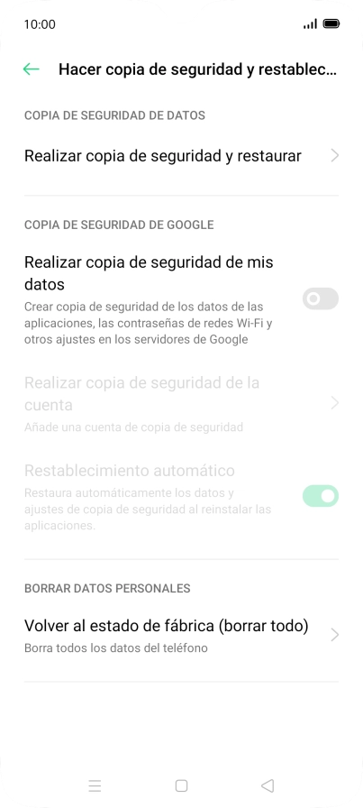Pulsa Volver al estado de fábrica (borrar todo).