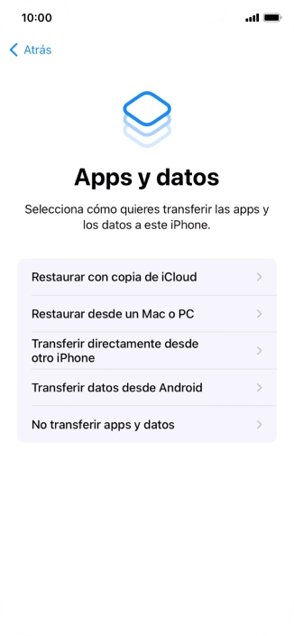 Pulsa No transferir apps y datos y sigue las indicaciones de la pantalla para finalizar la activación del teléfono.