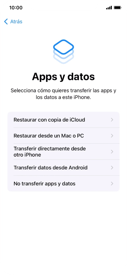 Pulsa No transferir apps y datos y sigue las indicaciones de la pantalla para finalizar la activación del teléfono.