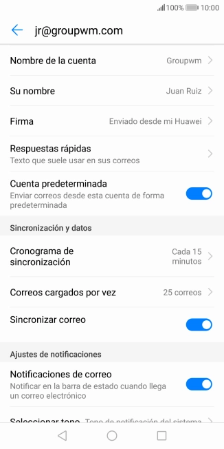 Pulsa Nombre de la cuenta e introduce el nombre de la cuenta de correo electrónico.