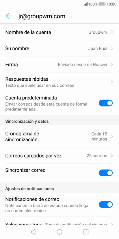 Pulsa Nombre de la cuenta e introduce el nombre de la cuenta de correo electrónico.