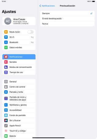 Para seleccionar la vista previa de las notificaciones en la pantalla de bloqueo, pulsa Siempre.