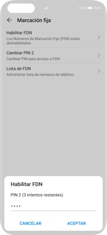 Introduce el código PIN2 y pulsa ACEPTAR.