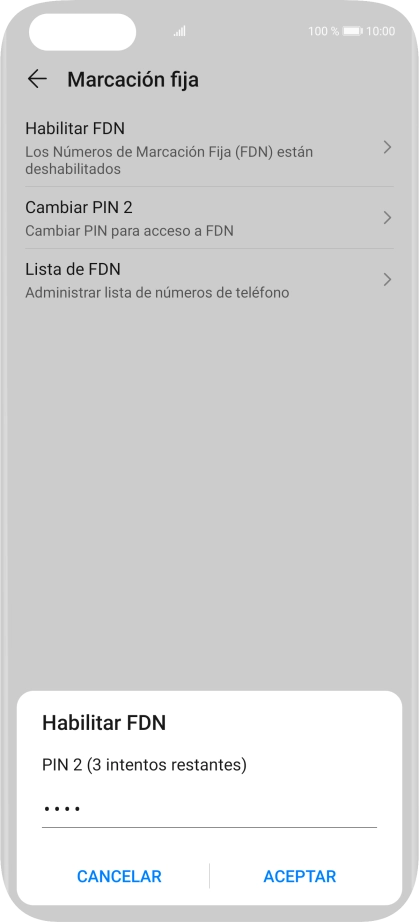 Introduce el código PIN2 y pulsa ACEPTAR.