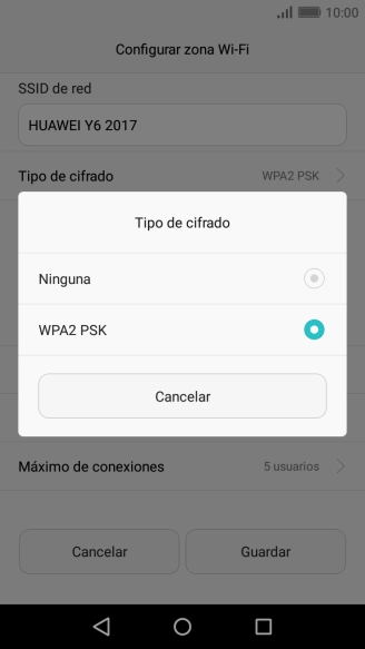 Pulsa WPA2 PSK para proteger la conexión wifi con una contraseña.