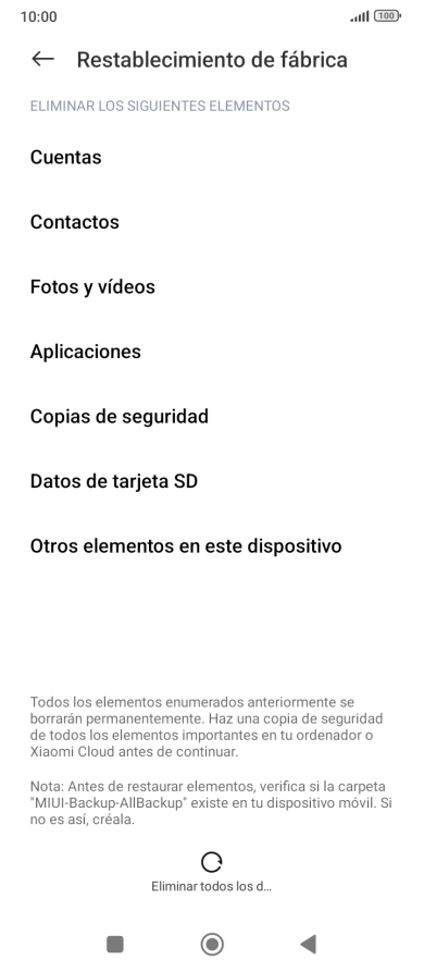 Pulsa Eliminar todos los d....