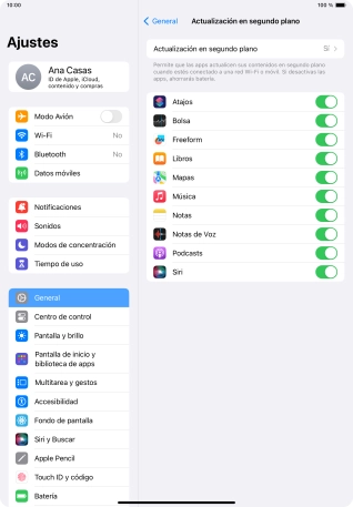 Pulsa Actualización en segundo plano.