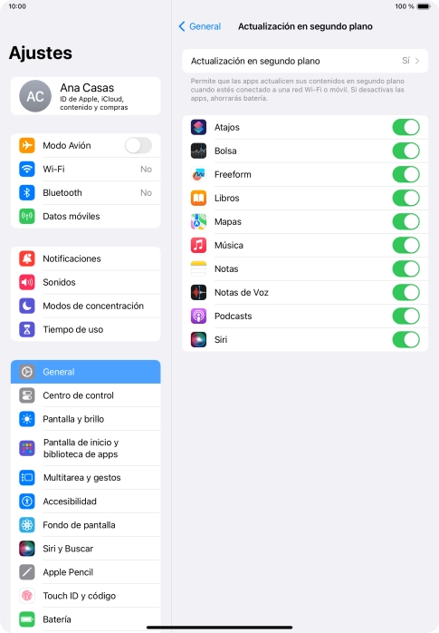 Pulsa Actualización en segundo plano.