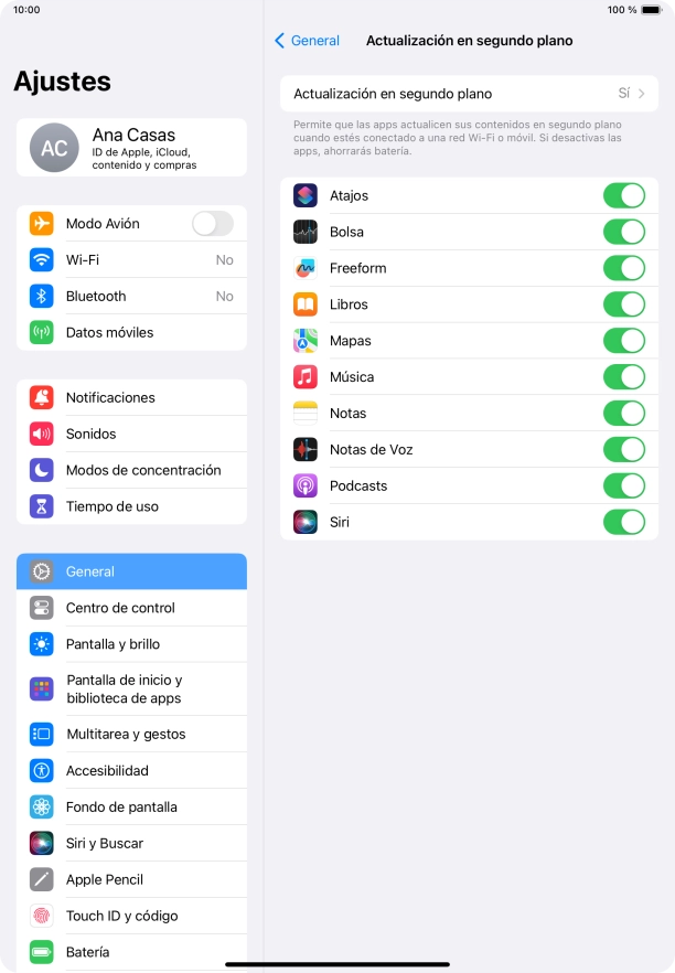Pulsa Actualización en segundo plano.