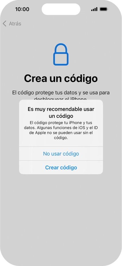 Si desactivas la función, pulsa No usar código.