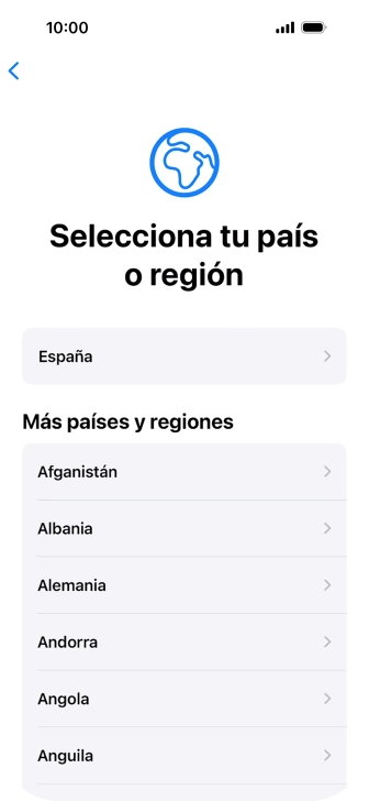 Pulsa el país o el área deseados.