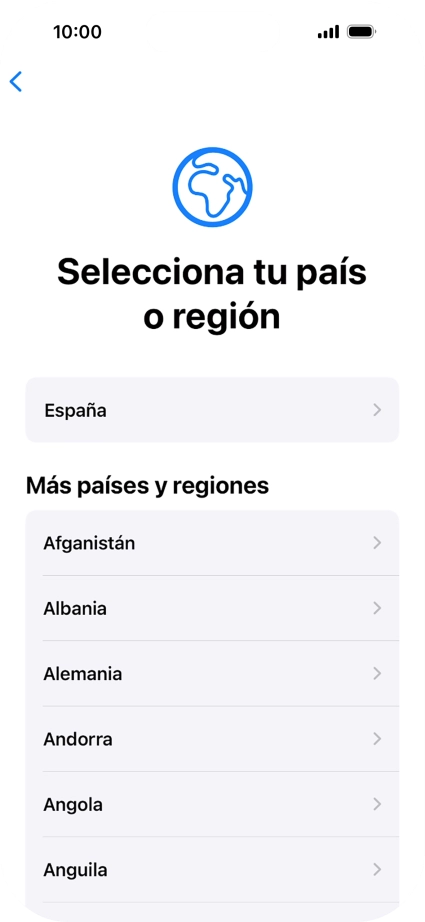 Pulsa el país o el área deseados.