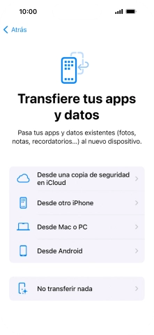Pulsa No transferir nada y sigue las indicaciones de la pantalla para finalizar la activación del teléfono.