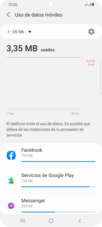 El consumo de datos por cada aplicación aparece bajo el nombre de la aplicación.