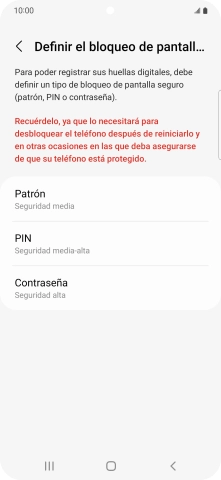 Pulsa el código de seguridad deseado y sigue las indicaciones de la pantalla para crear un código de seguridad del teléfono adicional.