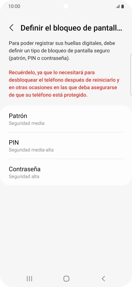 Pulsa el código de seguridad deseado y sigue las indicaciones de la pantalla para crear un código de seguridad del teléfono adicional.