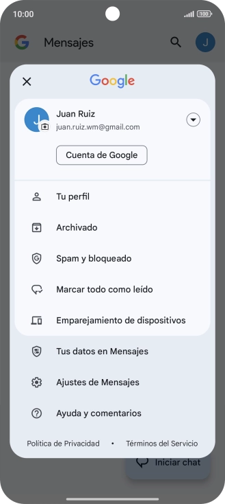 Pulsa Ajustes de Mensajes.