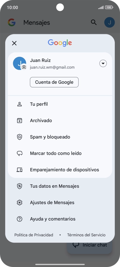 Pulsa Ajustes de Mensajes.