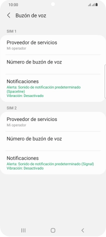 Pulsa Número de buzón de voz bajo la tarjeta SIM deseada.