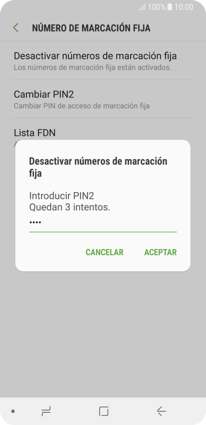 Introduce el código PIN2 y pulsa ACEPTAR.