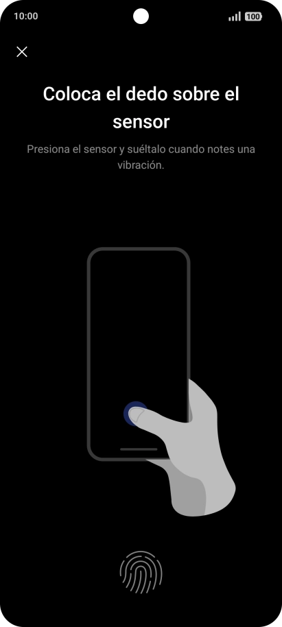 Sigue las indicaciones de la pantalla para crear una huella digital como código de seguridad.