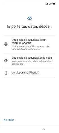 Pulsa el ajuste deseado y sigue las instrucciones de la pantalla para transferir el contenido del otro teléfono.