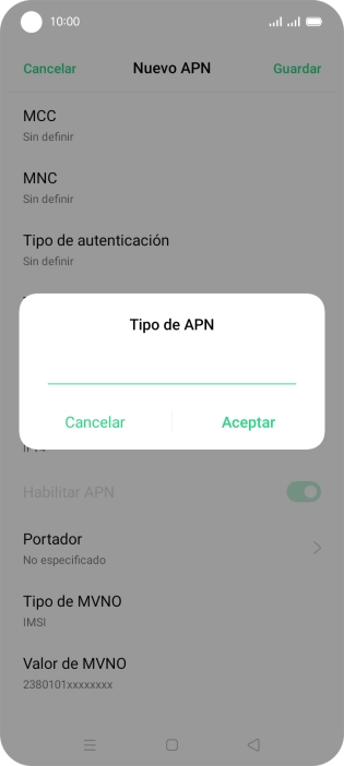 Introduce default y pulsa Aceptar.