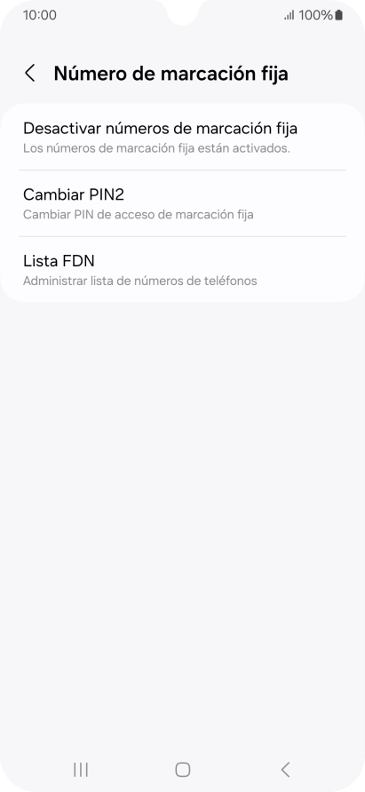 Pulsa Desactivar números de marcación fija.