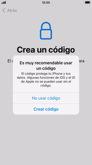 Si desactivas la función, pulsa No usar código.