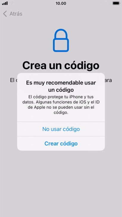 Si desactivas la función, pulsa No usar código.