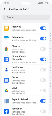 Pulsa el indicador junto a las apps deseadas para activar o desactivar la función.