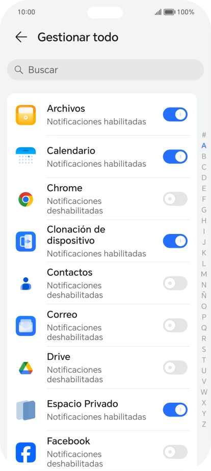Pulsa el indicador junto a las apps deseadas para activar o desactivar la función.