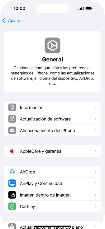 Pulsa Actualización de software. Si hay una versión de software nueva disponible, aparecerá ahora en la pantalla. Sigue las indicaciones de la pantalla para actualizar el software del teléfono.