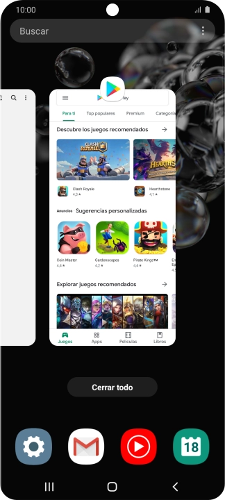 Para cerrar una sola aplicación en ejecución, desliza el dedo hacia arriba sobre la aplicación deseada.